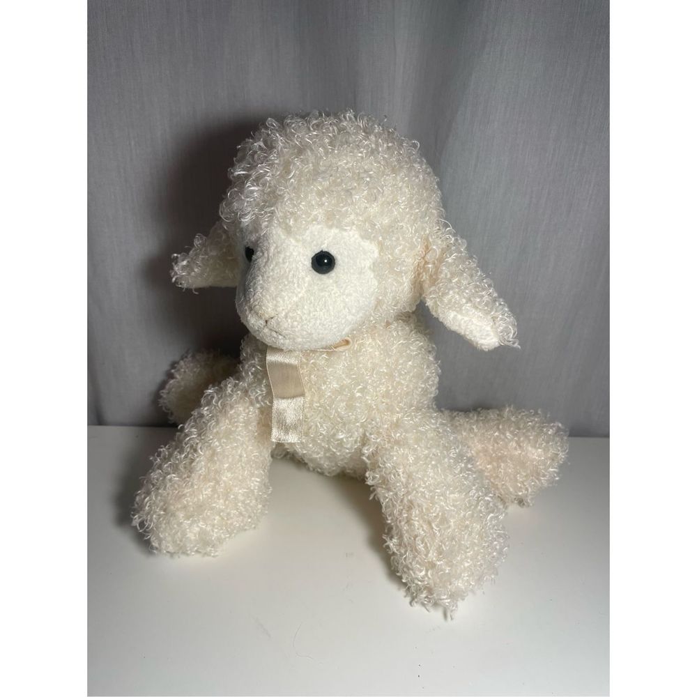 Lamb Sheep Stuffed Animal- Applause -6” White Boucle Bow